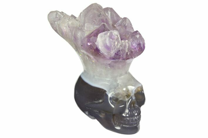 Polished Agate Skull with Amethyst Crown #148214